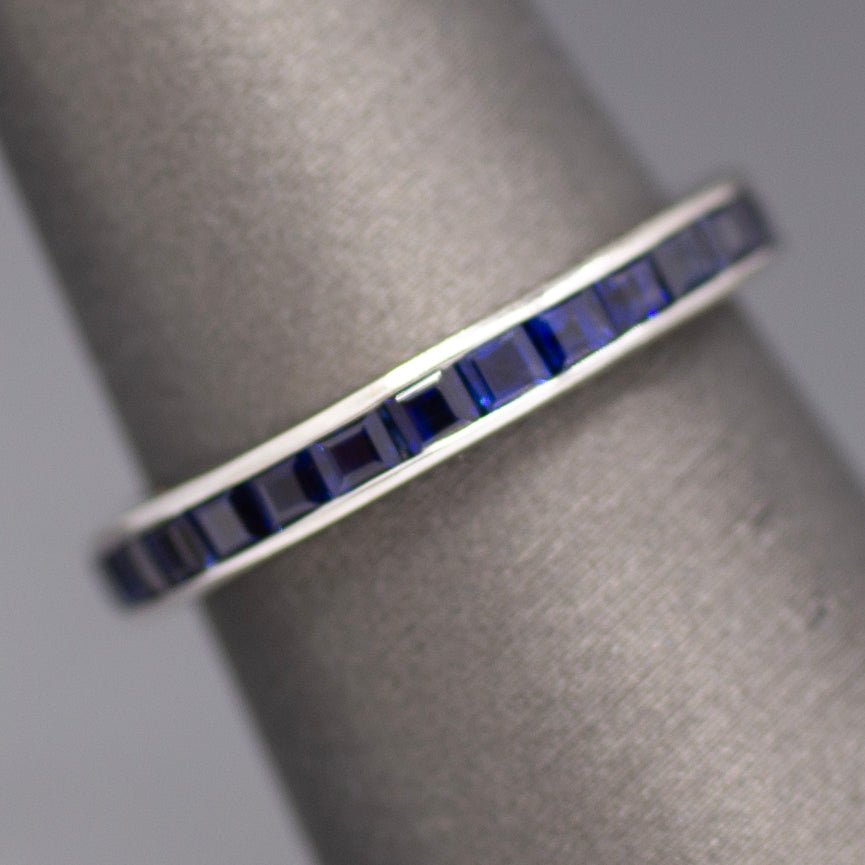 Carre' Cut Natural Sapphire Eternity Band Ring in 18k White Gold