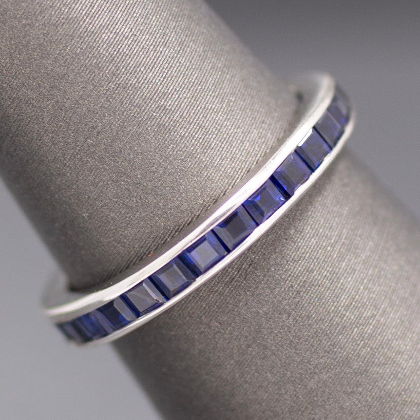 Carre' Cut Natural Sapphire Eternity Band Ring in 18k White Gold