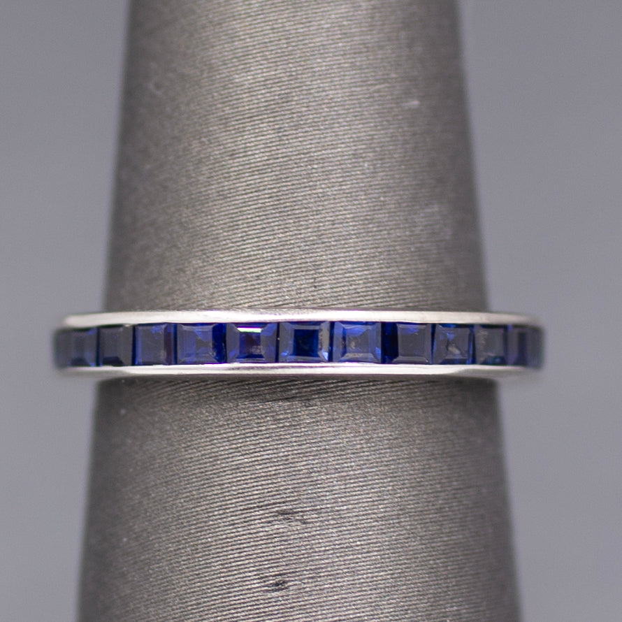 Carre' Cut Natural Sapphire Eternity Band Ring in 18k White Gold