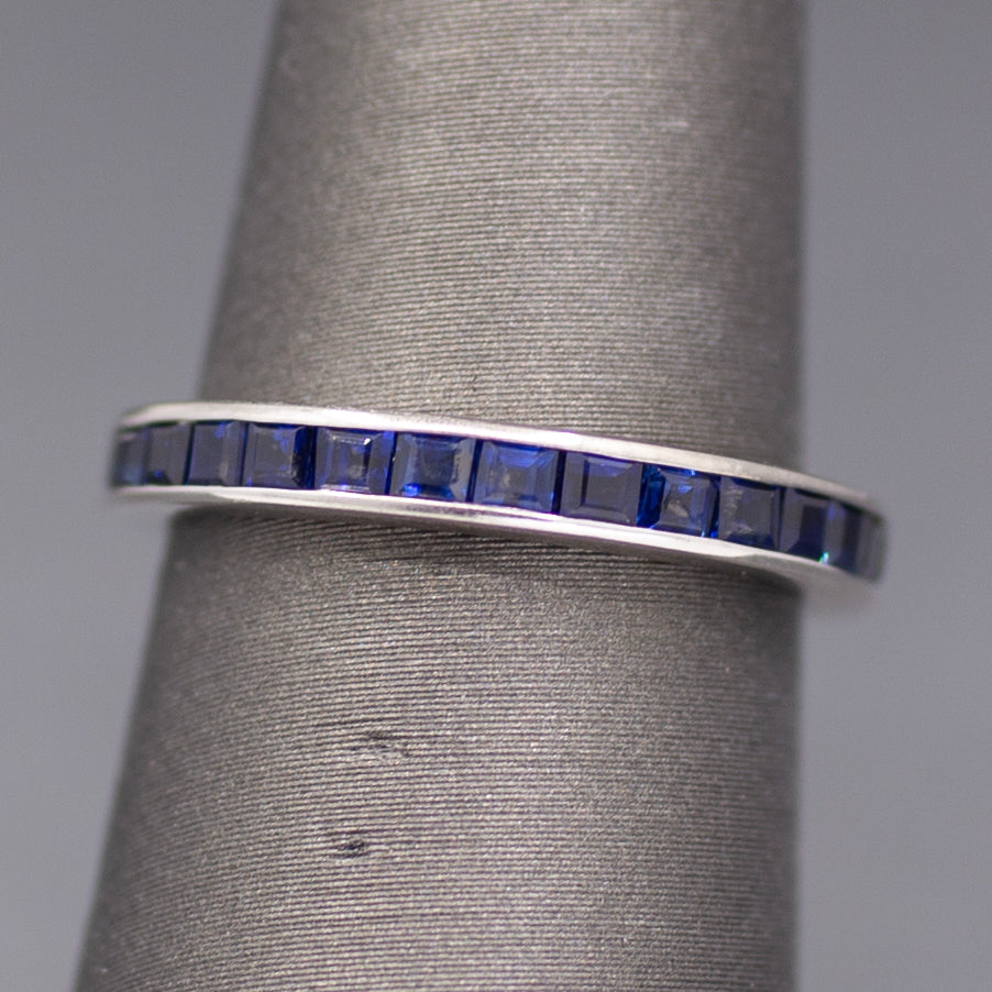 Carre' Cut Natural Sapphire Eternity Band Ring in 18k White Gold