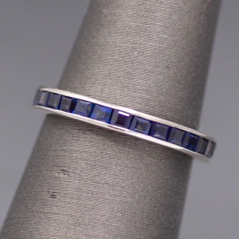 Carre' Cut Natural Sapphire Eternity Band Ring in 18k White Gold