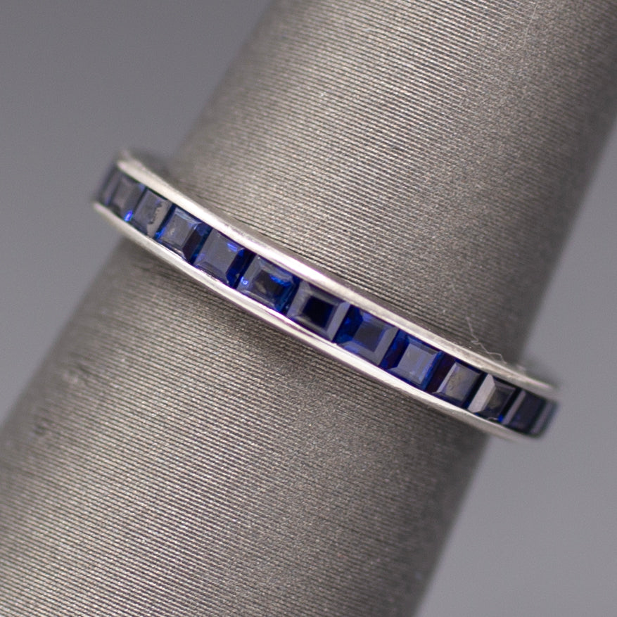 Carre' Cut Natural Sapphire Eternity Band Ring in 18k White Gold