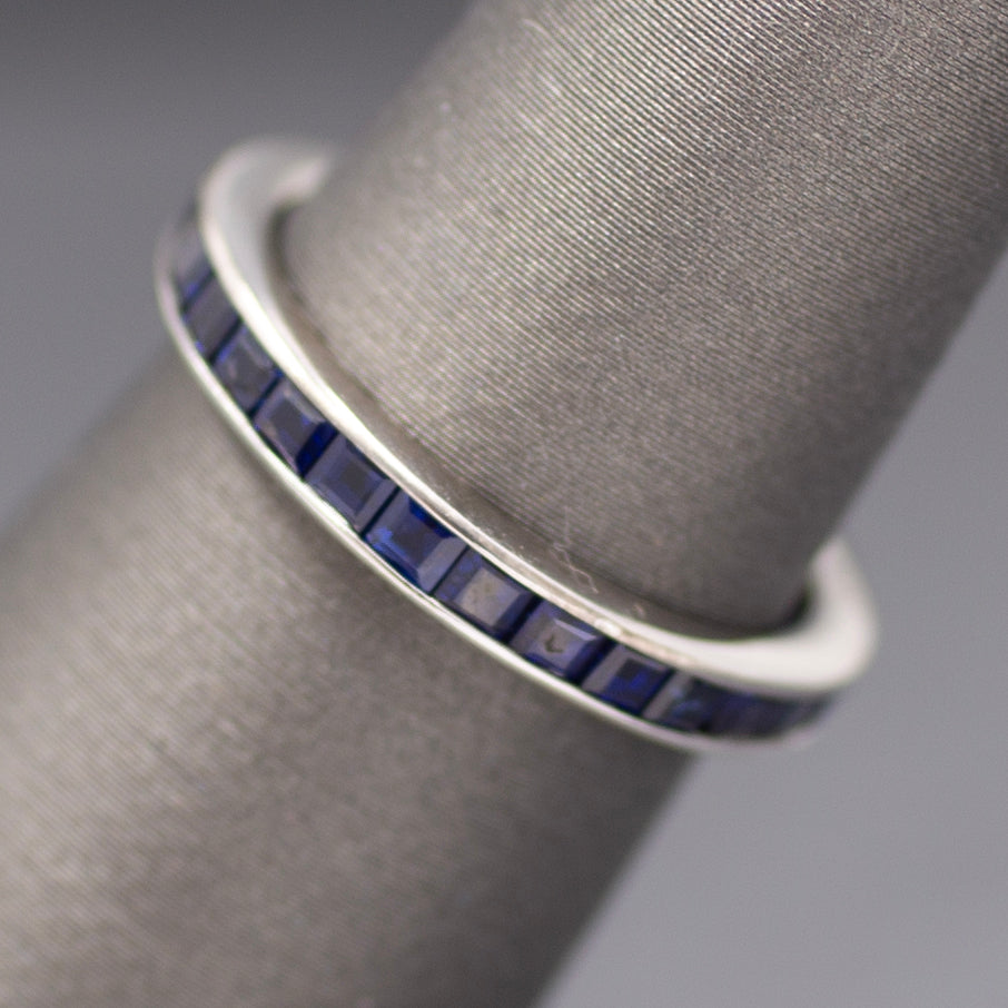 Carre' Cut Natural Sapphire Eternity Band Ring in 18k White Gold
