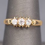 Victorian Old European Cut Diamond Three Stone Engagement Ring in 18k Yellow Gold
