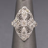 Lacy Art Deco Old Mine Cut Diamond Filigree Navette Ring in Platinum