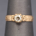 Victorian Old European Cut Diamond Engagement Ring Engraved in 14k Rosy Gold