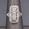 Excellent Art Deco Three Stone Elongated Cocktail Ring in Platinum