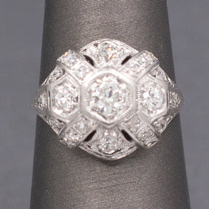 Beautiful Art Deco Old European Cut Diamond Domed Ring in Platinum