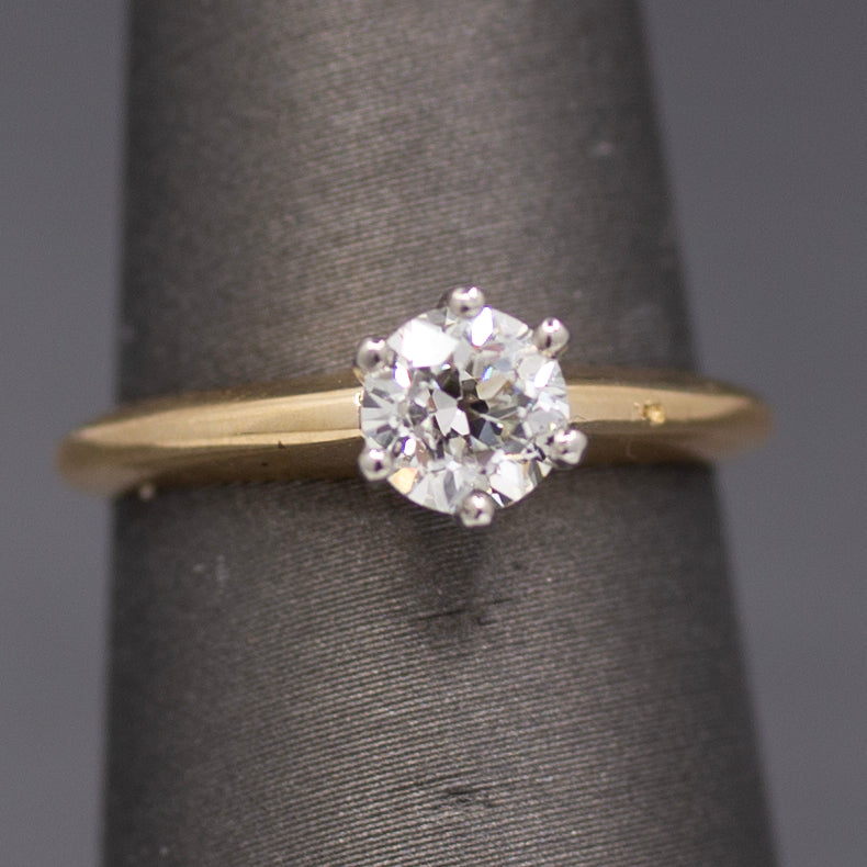 Sparkling Old European Cut Diamond Solitaire Engagement Ring in 14k Yellow Gold