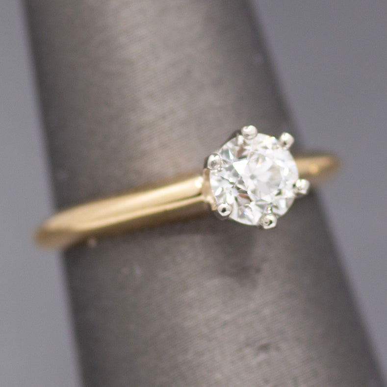 Sparkling Old European Cut Diamond Solitaire Engagement Ring in 14k Yellow Gold