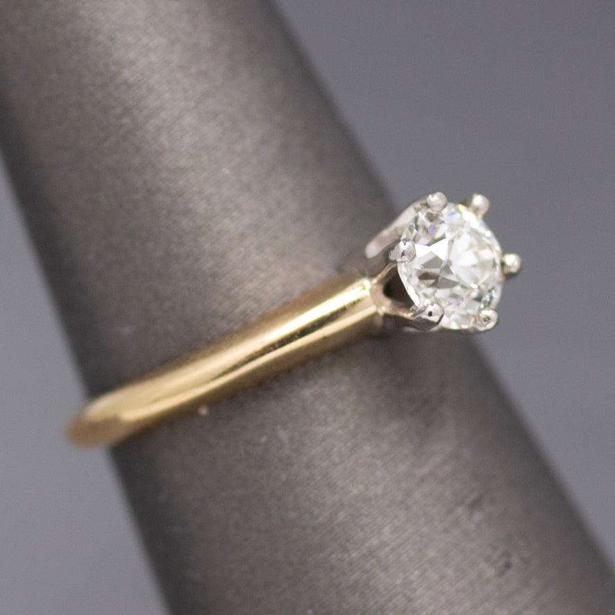Sparkling Old European Cut Diamond Solitaire Engagement Ring in 14k Yellow Gold