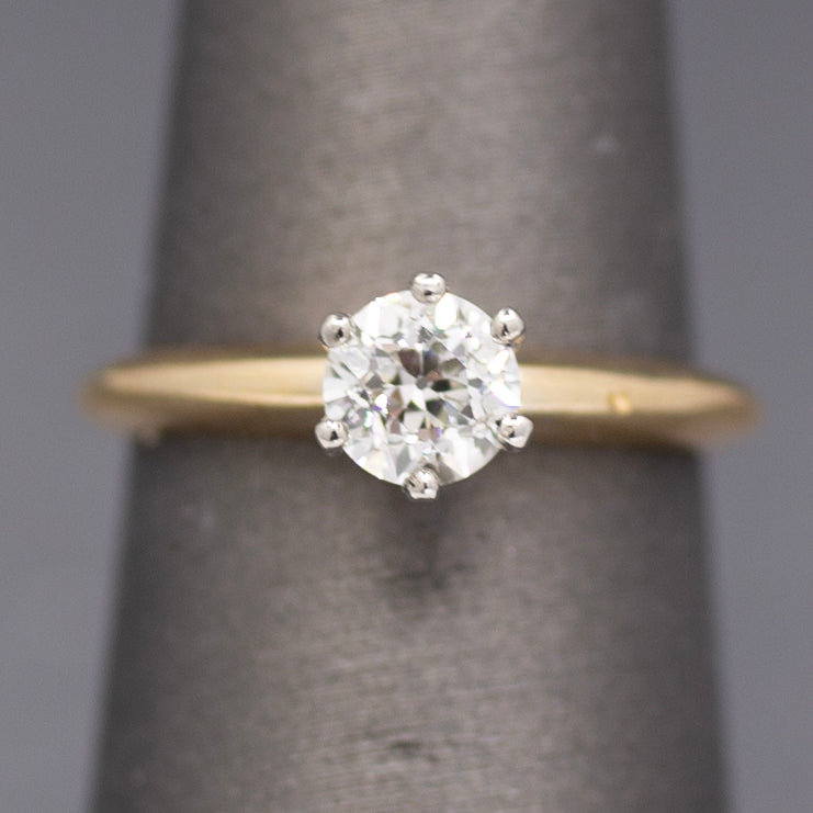 Sparkling Old European Cut Diamond Solitaire Engagement Ring in 14k Yellow Gold