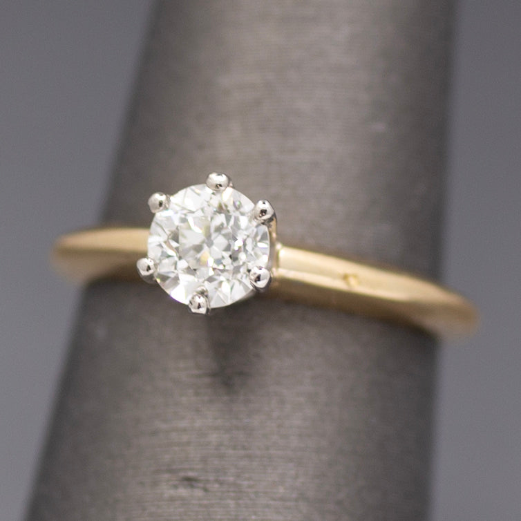 Sparkling Old European Cut Diamond Solitaire Engagement Ring in 14k Yellow Gold