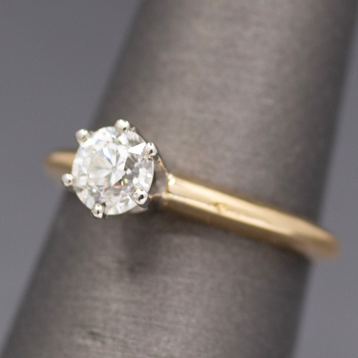 Sparkling Old European Cut Diamond Solitaire Engagement Ring in 14k Yellow Gold