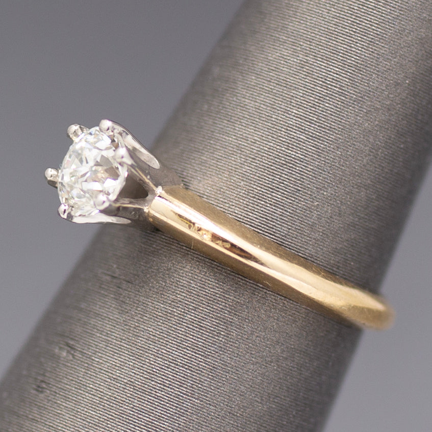 Sparkling Old European Cut Diamond Solitaire Engagement Ring in 14k Yellow Gold