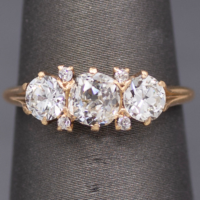 Antique GIA Certified Old Mine & Old European Cut Diamond Ring in 14k Yellow Gold