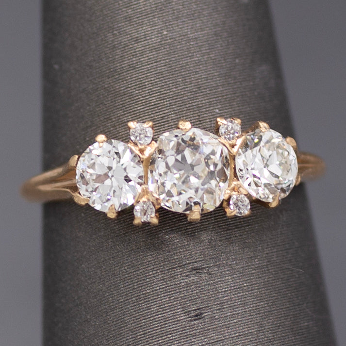 Antique GIA Certified Old Mine & Old European Cut Diamond Ring in 14k Yellow Gold
