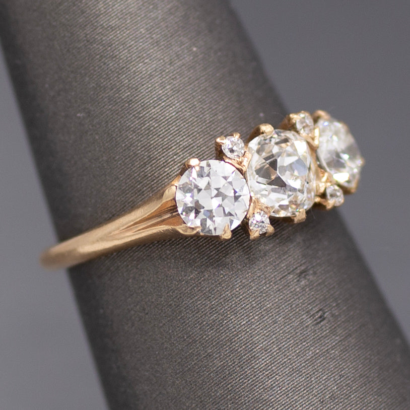 Antique GIA Certified Old Mine & Old European Cut Diamond Ring in 14k Yellow Gold
