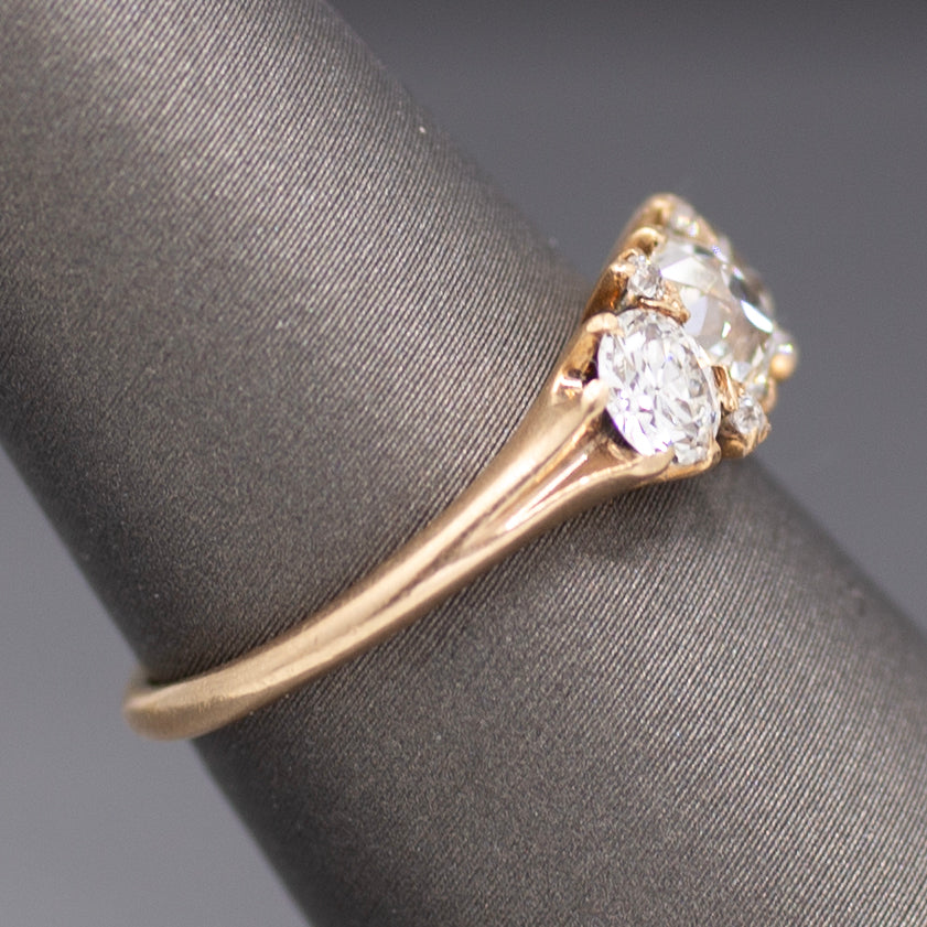 Antique GIA Certified Old Mine & Old European Cut Diamond Ring in 14k Yellow Gold