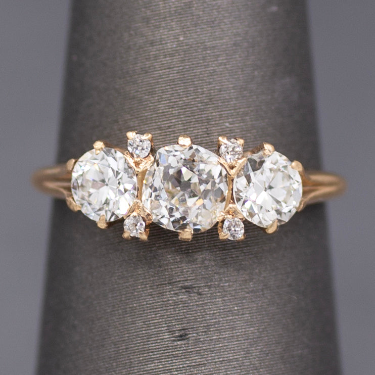 Antique GIA Certified Old Mine & Old European Cut Diamond Ring in 14k Yellow Gold