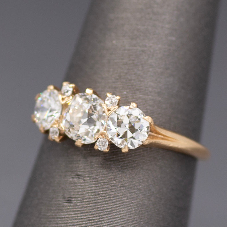 Antique GIA Certified Old Mine & Old European Cut Diamond Ring in 14k Yellow Gold