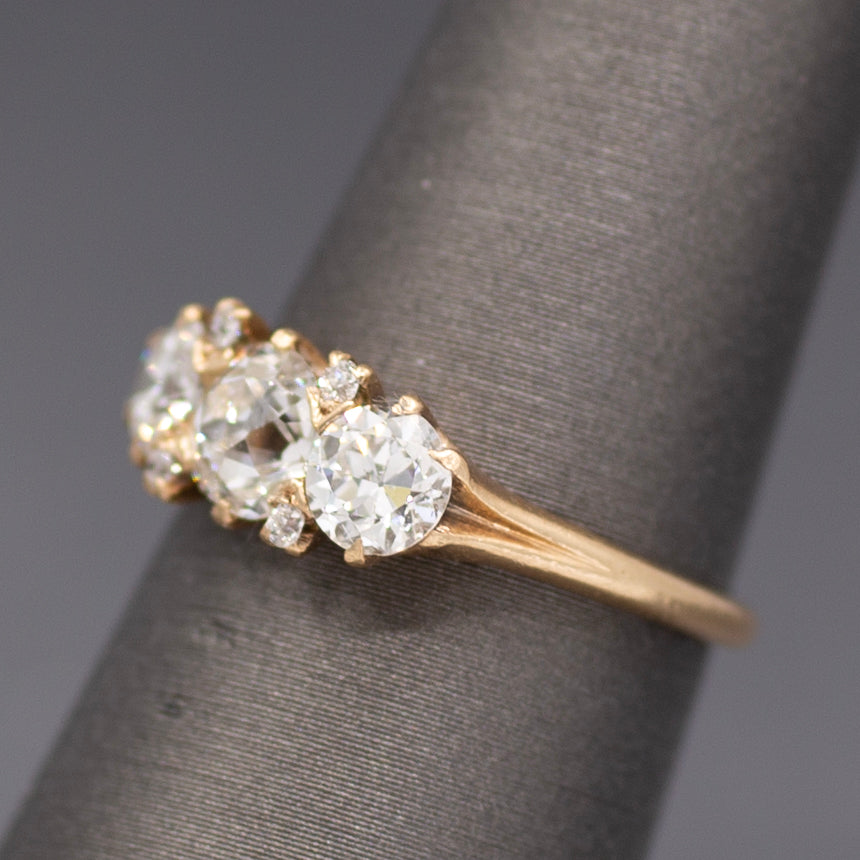 Antique GIA Certified Old Mine & Old European Cut Diamond Ring in 14k Yellow Gold