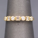 Bezel Set Round and Baguette Cut Diamond Band Ring in 14k Yellow Gold