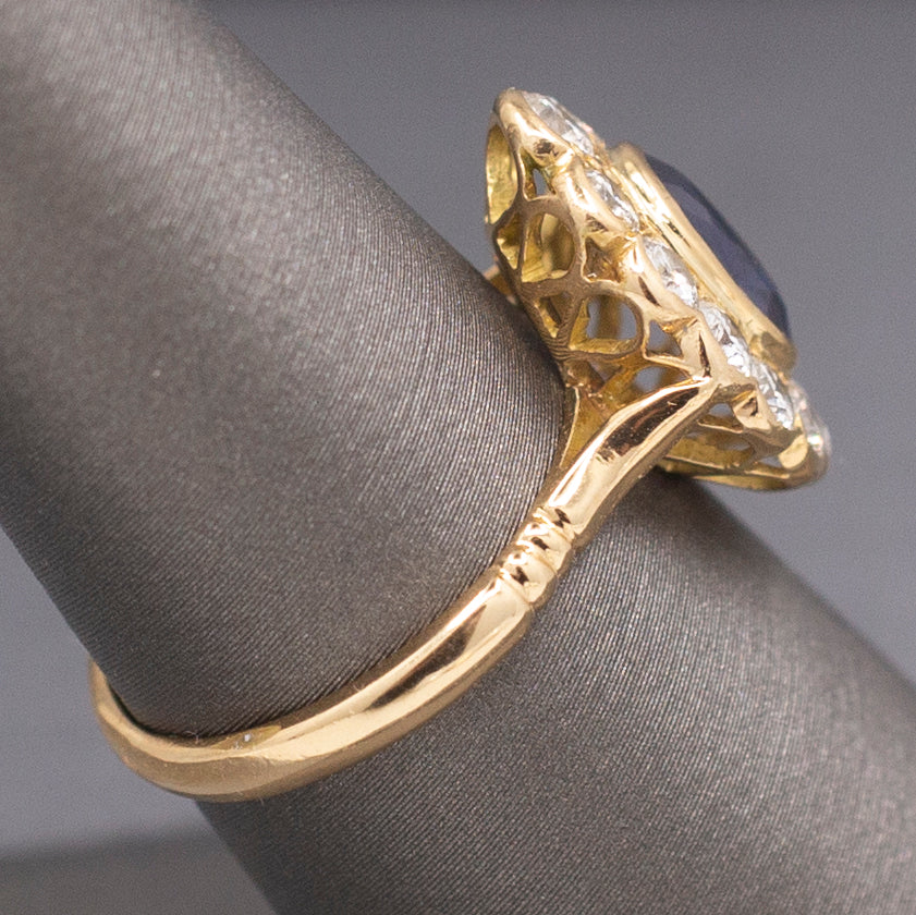 Gorgeous Bezel Set Blue Sapphire and Diamond Ring in 14k Yellow Gold