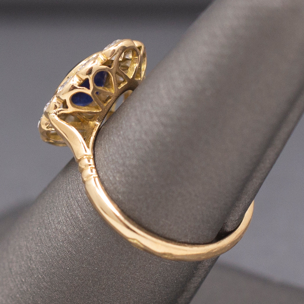 Gorgeous Bezel Set Blue Sapphire and Diamond Ring in 14k Yellow Gold