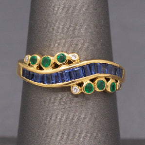 Le Vian Levian Emerald Sapphire and Diamond Swirl Band Ring in 14k Yellow Gold