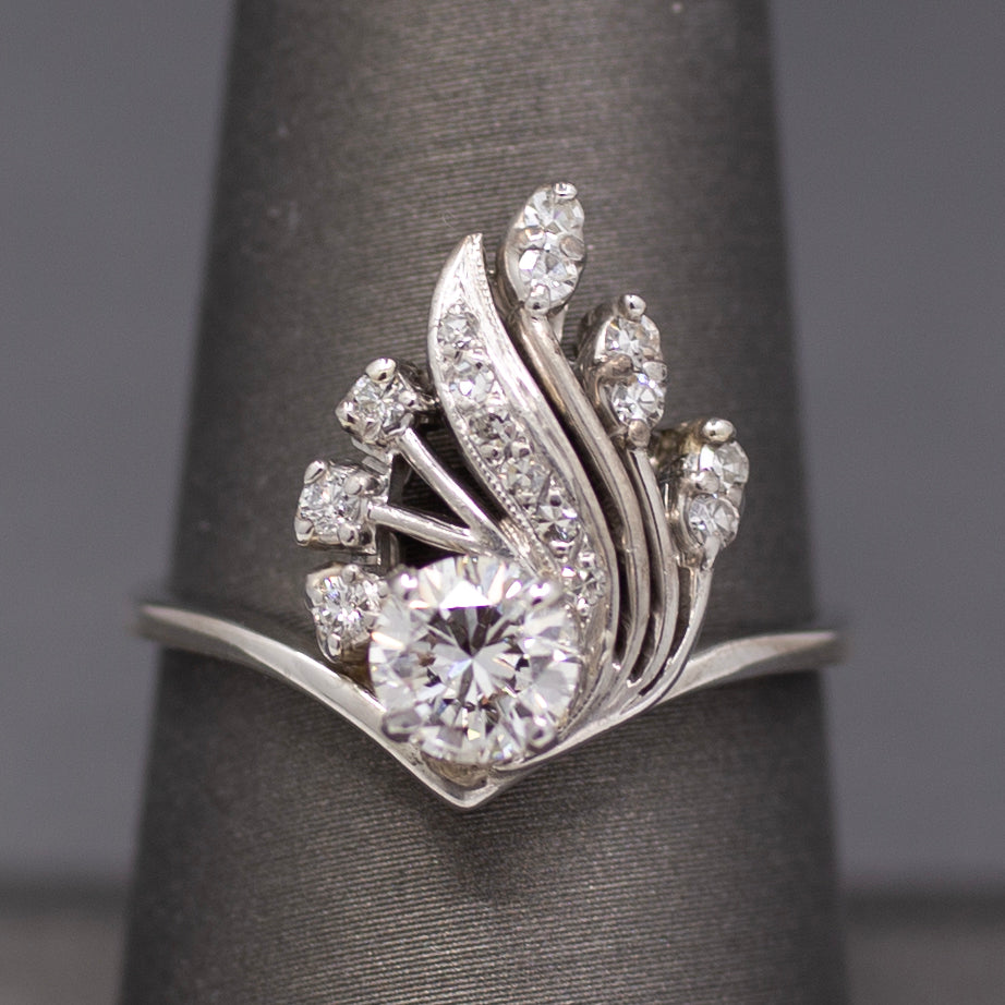 Sparkling Mid-Century Diamond Chevron Cocktail Ring in 14k White Gold