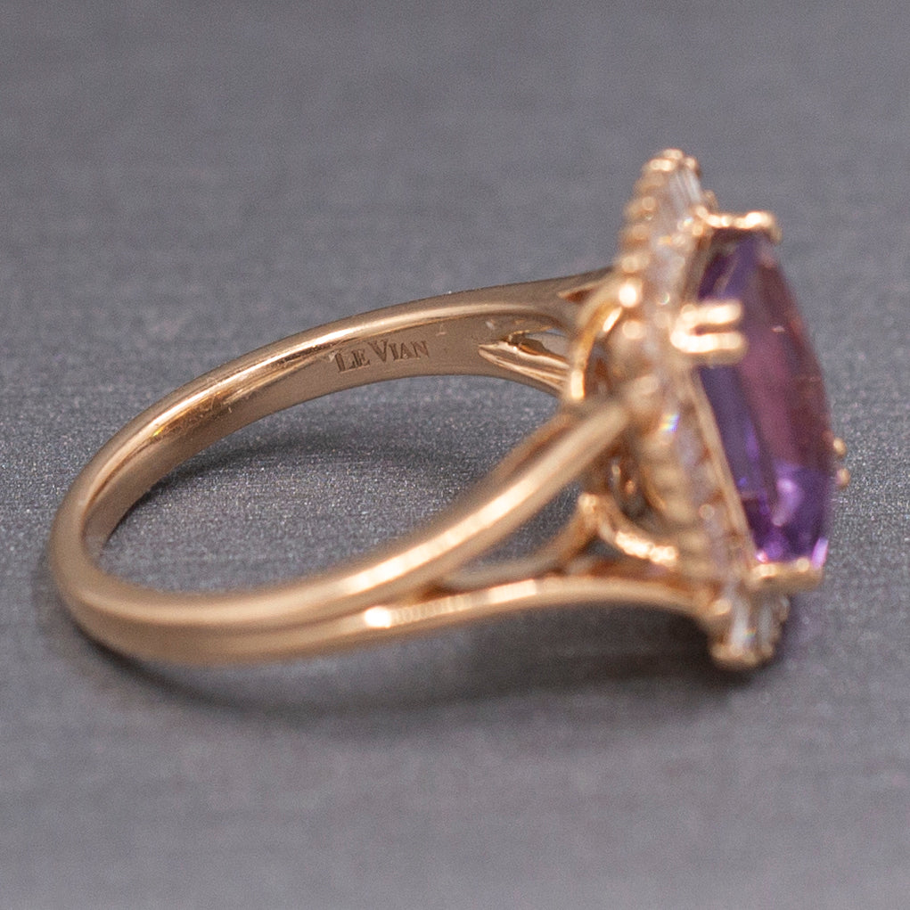 Stunning Le Vian Levian Grape Amethyst and Vanilla Diamond Ring in 14k Rose Gold