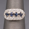 Romantic Deep Blue Sapphire and Old European Cut Diamond Band Ring in 14k Yellow Gold