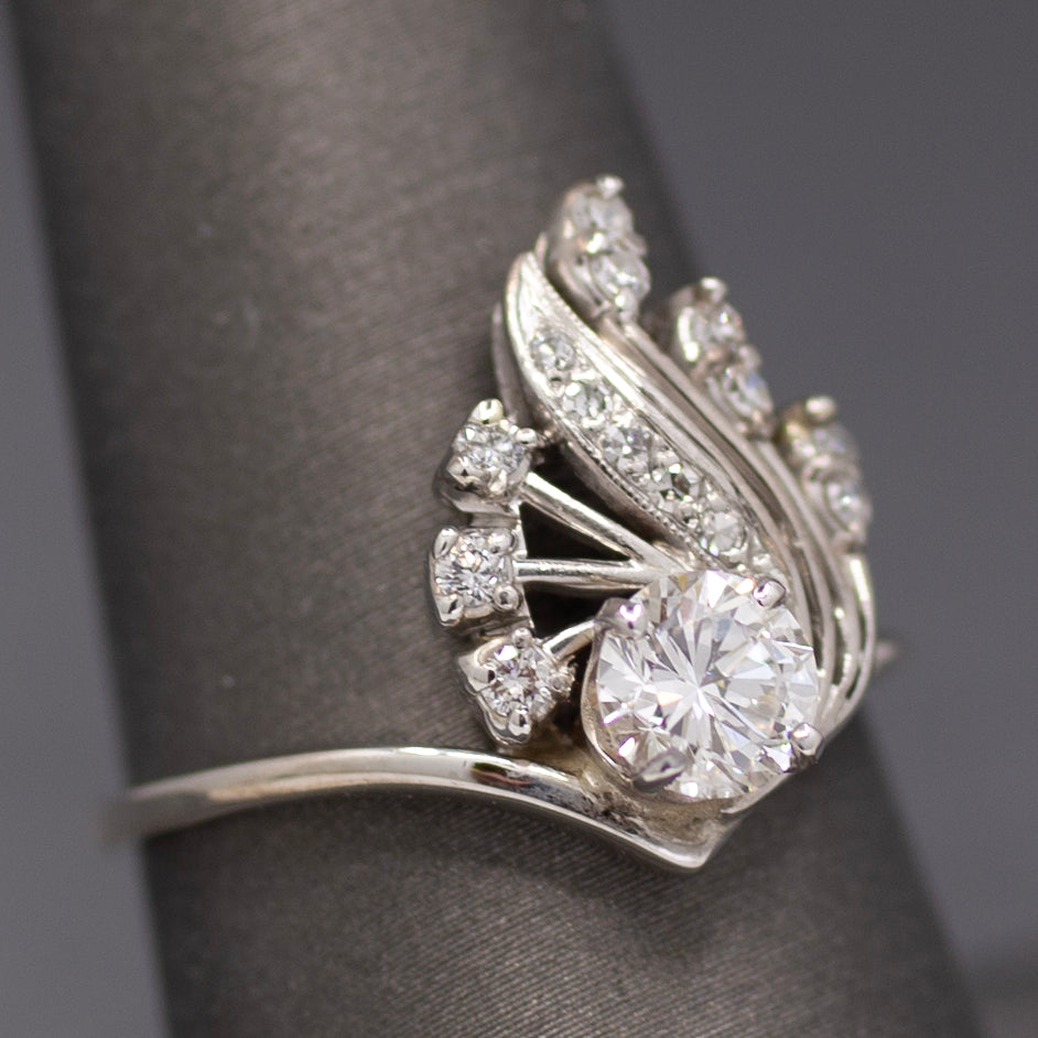 Sparkling Mid-Century Diamond Chevron Cocktail Ring in 14k White Gold