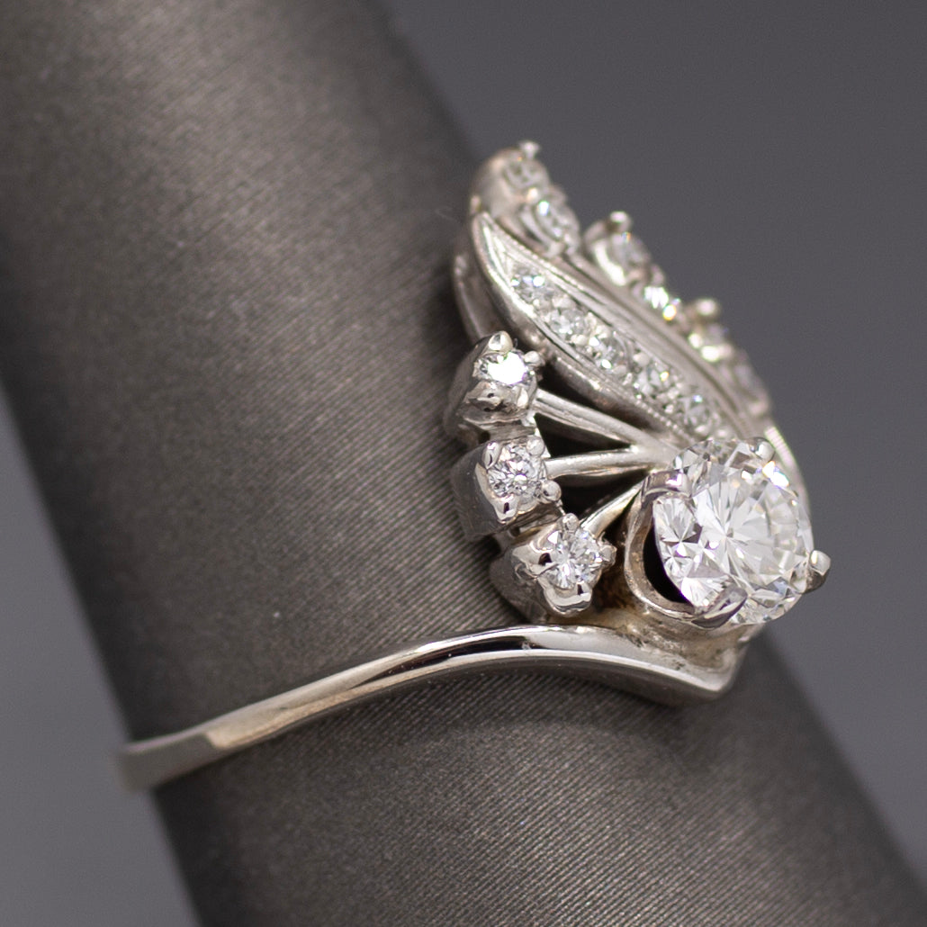 Sparkling Mid-Century Diamond Chevron Cocktail Ring in 14k White Gold