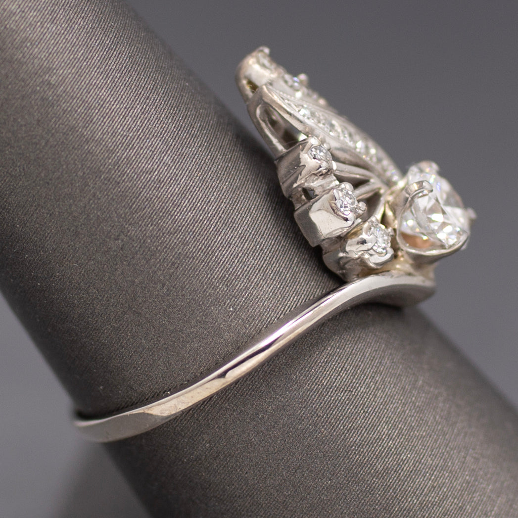 Sparkling Mid-Century Diamond Chevron Cocktail Ring in 14k White Gold