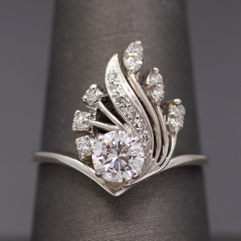 Sparkling Mid-Century Diamond Chevron Cocktail Ring in 14k White Gold