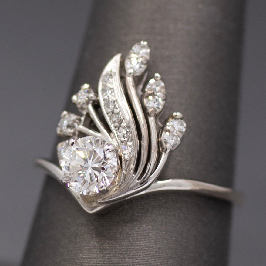 Sparkling Mid-Century Diamond Chevron Cocktail Ring in 14k White Gold