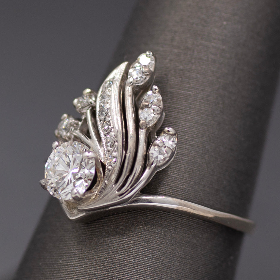 Sparkling Mid-Century Diamond Chevron Cocktail Ring in 14k White Gold