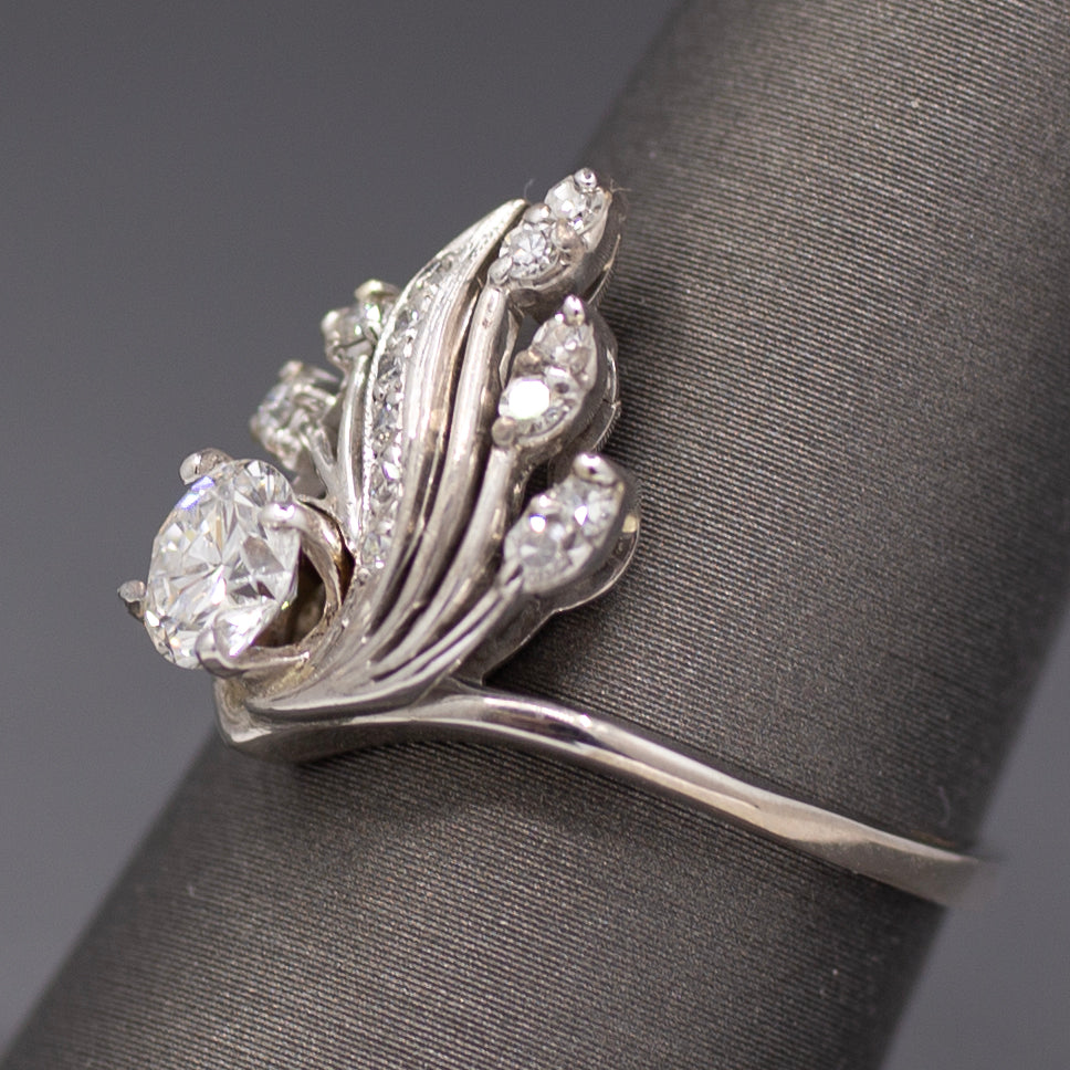 Sparkling Mid-Century Diamond Chevron Cocktail Ring in 14k White Gold