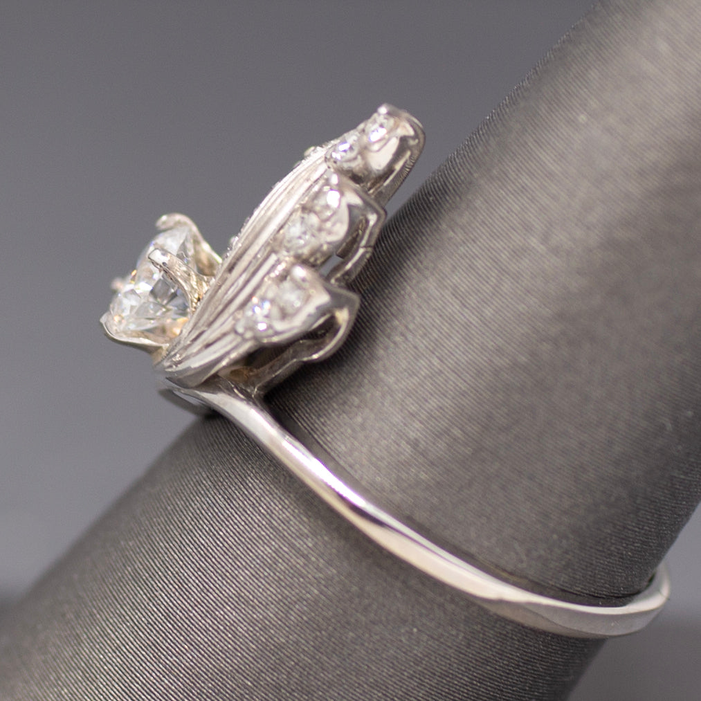 Sparkling Mid-Century Diamond Chevron Cocktail Ring in 14k White Gold