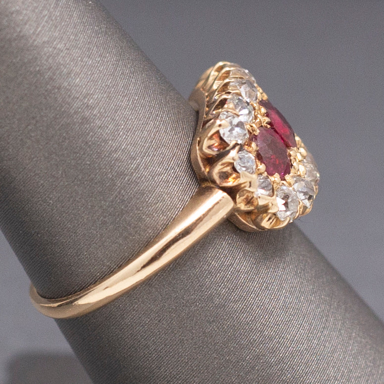 Fantastic Natural Ruby and Old Mine Cut Diamond Band Ring in 14k Yellow Gold