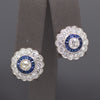 Sparkling Old Mine Cut Diamond and Sapphire Stud Earrings in 14k White Gold