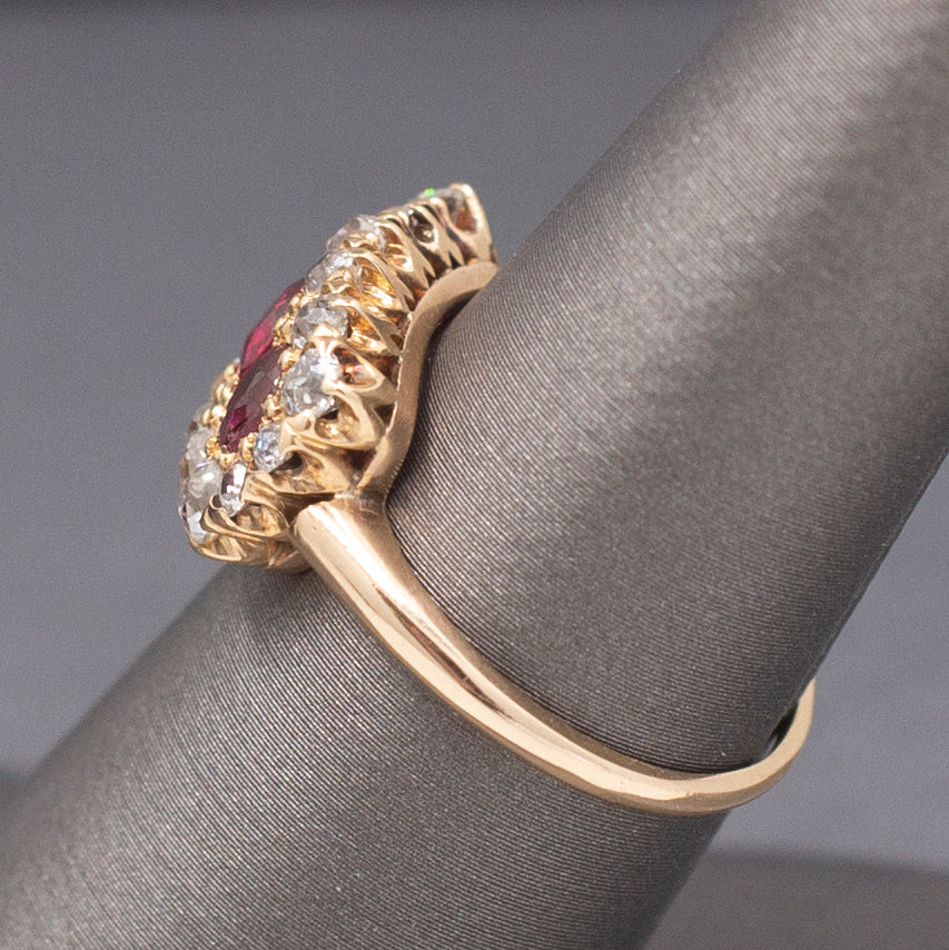 Fantastic Natural Ruby and Old Mine Cut Diamond Band Ring in 14k Yellow Gold