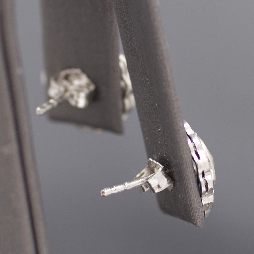 Sparkling Old Mine Cut Diamond and Sapphire Stud Earrings in 14k White Gold