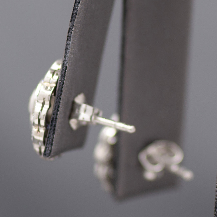Sparkling Old Mine Cut Diamond and Sapphire Stud Earrings in 14k White Gold