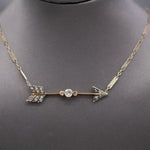 Antique Victorian Old European and Rose Cut Diamond Arrow Necklace in 14k