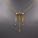 Charming Arts and Crafts Amethyst and Pearl Necklace in 14k Yellow Gold
