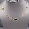 Multi-Color Tourmaline Rose Cut Bezel Set Station Necklace in 14k Yellow Gold