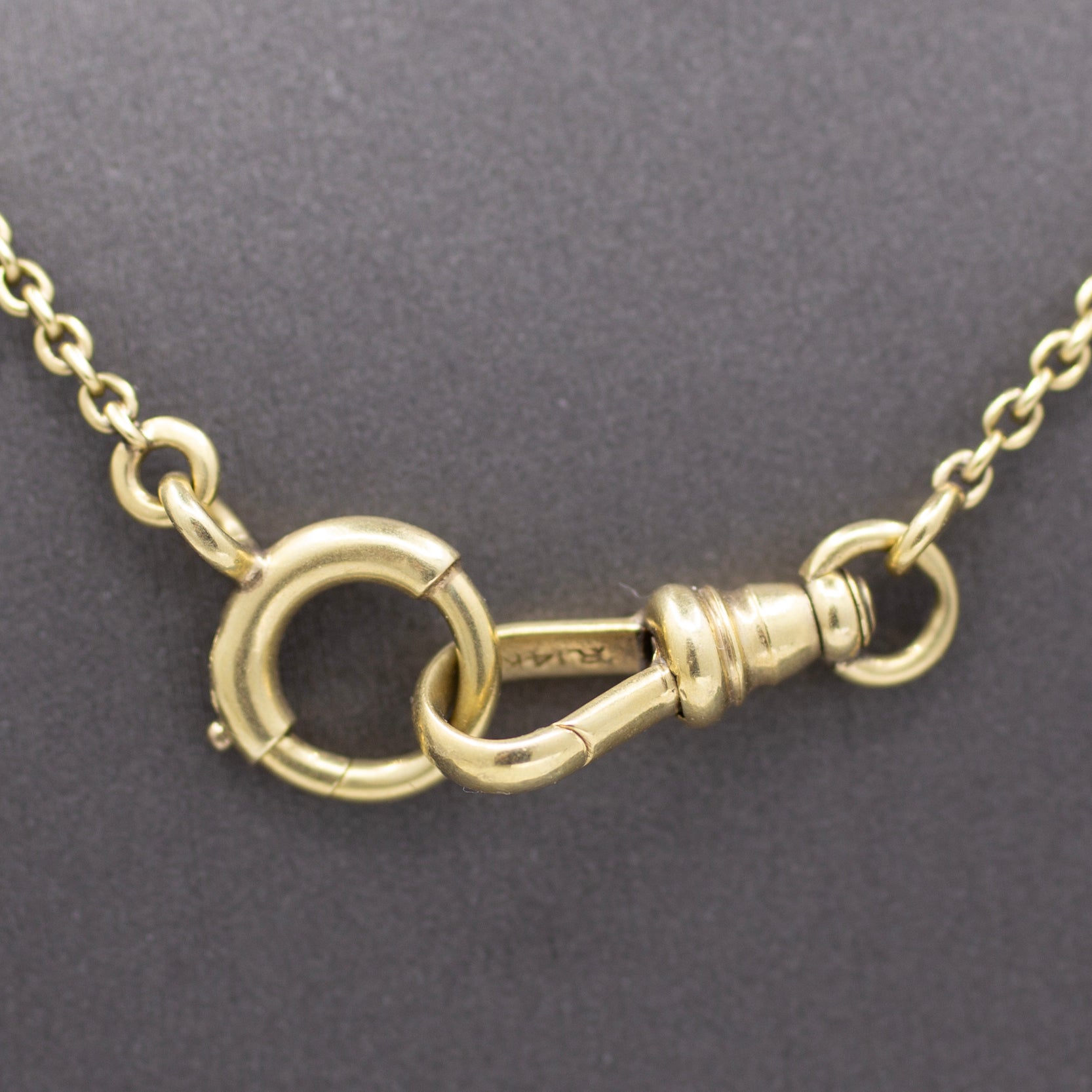 Victorian Watch Chain Bar Link Necklace in 14k Yellow Gold 16" with Dog Clip